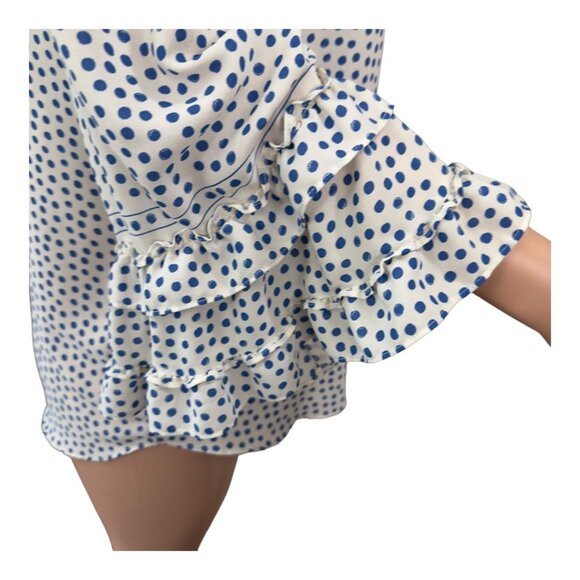 Max Studio Women SZ XL Blue Polka Dot Top Blouse Ruffle Bell 3/4 Sleeve Pullover - Picture 11 of 16